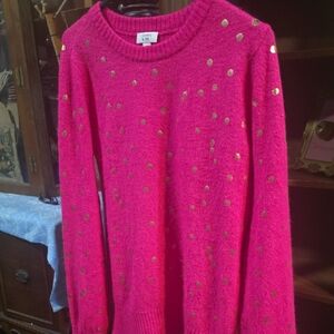 Crown & Ivy Vibrant Pink Sweater with Gold Dots